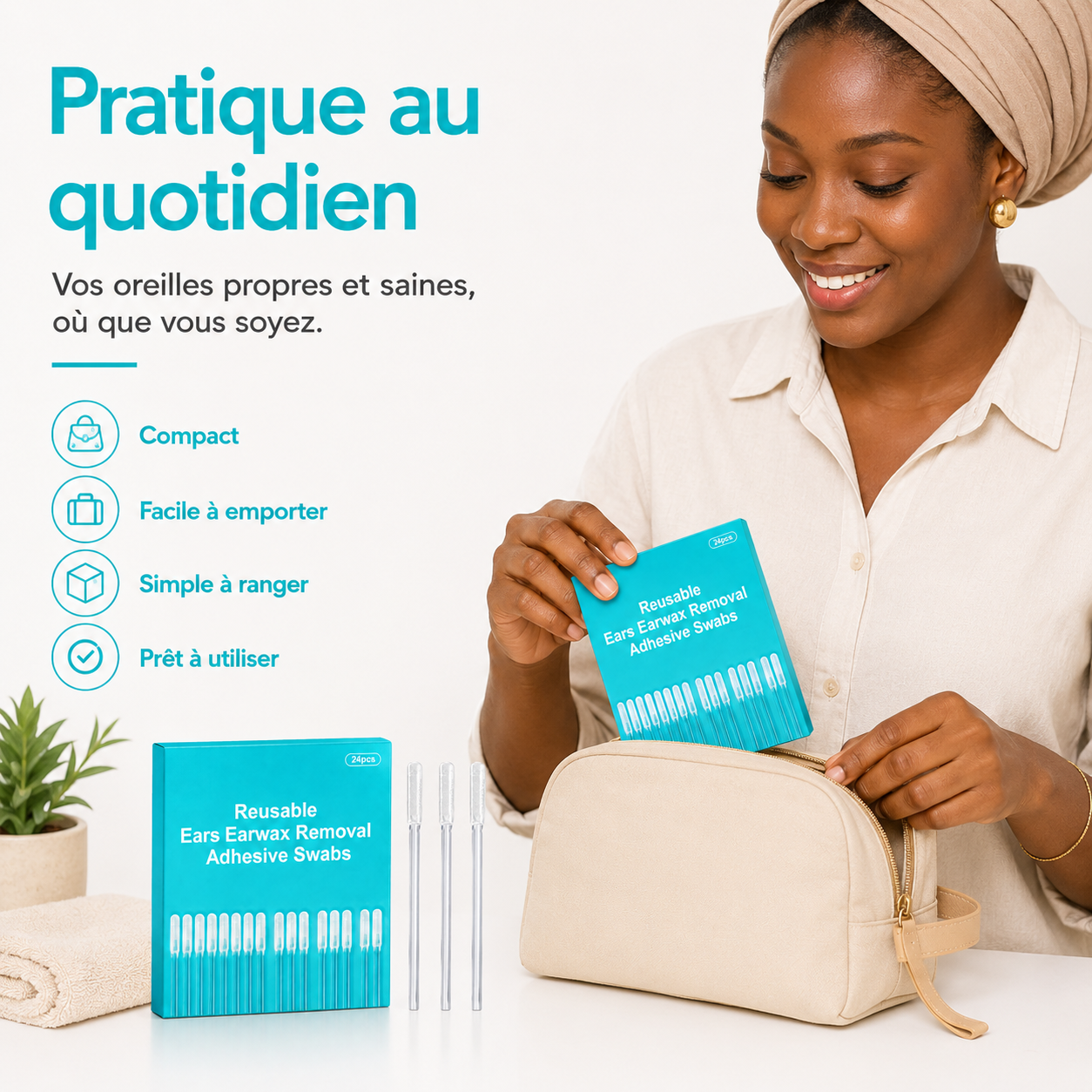 Bâtonnets Lavables pour l’Hygiène des Oreilles – Boîte de 24